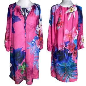 Sheer Dress Swimsuit Coverup Womens M Tropicalcore Floral Summer Vacation Beachy